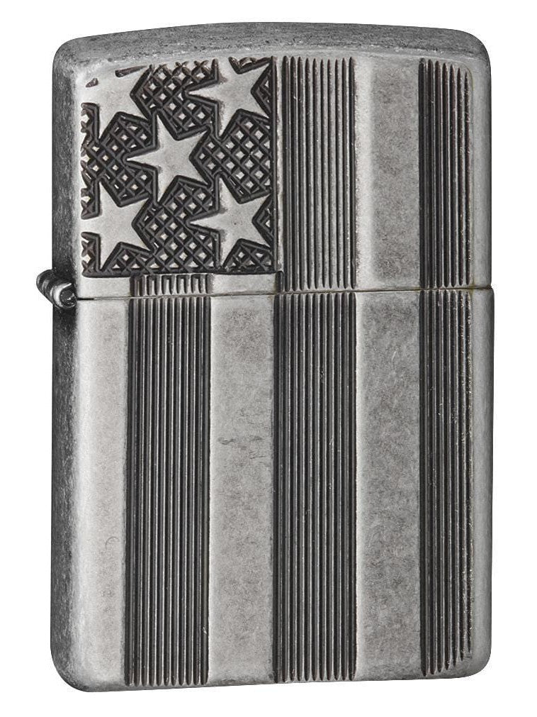 Zippo Pipe Lighter: United States Flag, Armor - Antique Silver