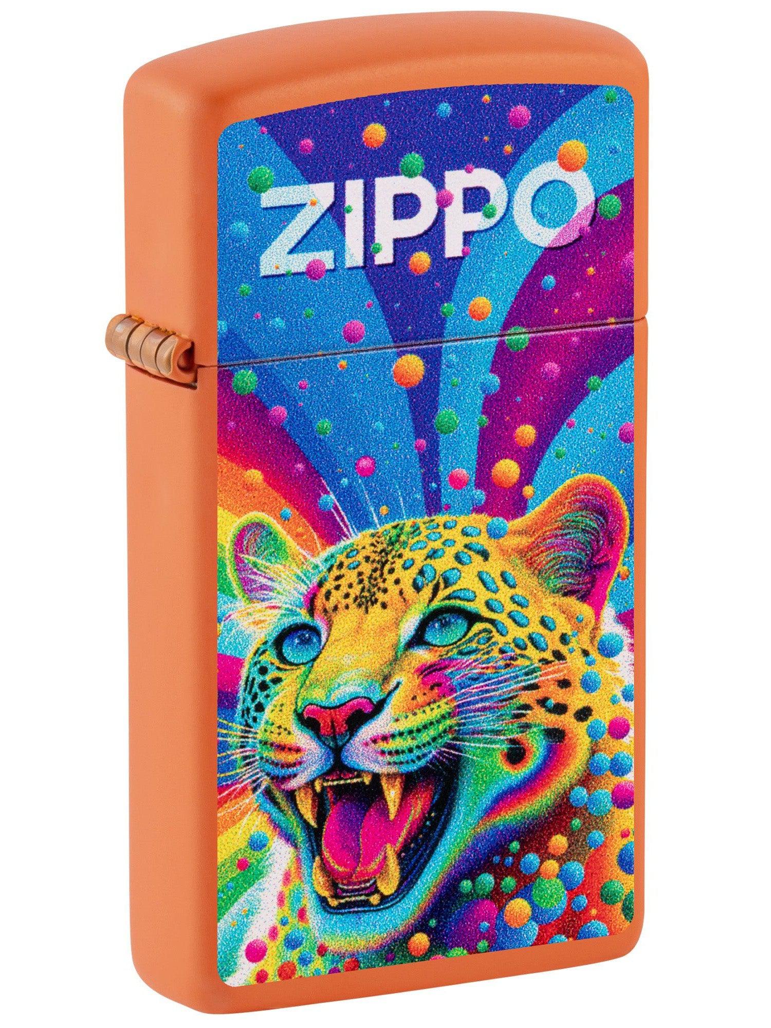 Zippo Lighter Slim Leopard Design Orange Matte 46018 Lucas Lighters