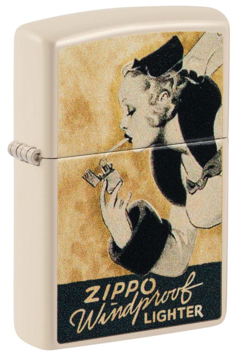 Zippo Lighter: Vintage Windy Advertisement - Flat Sand 48198