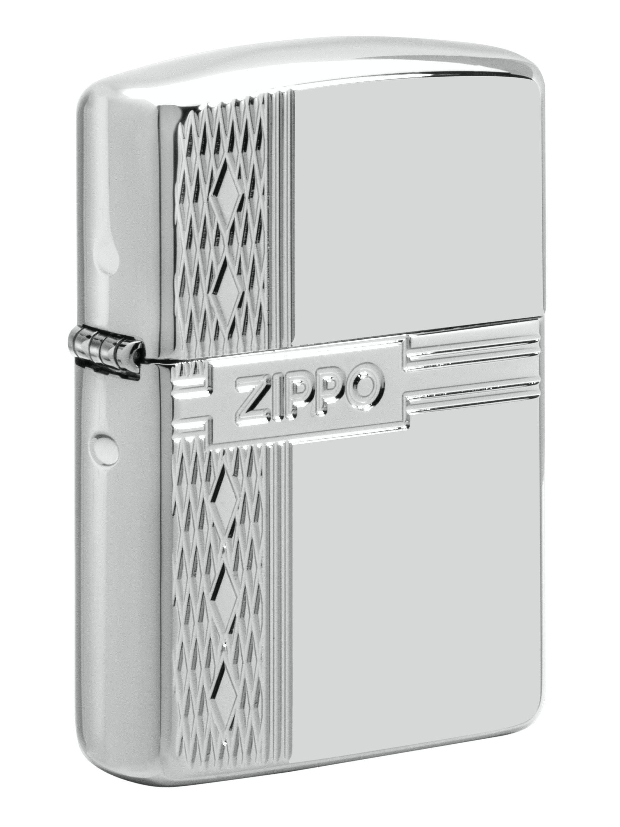 Zippo Lighter: Sterling Silver Diamond Design, Engraved Armor - High P