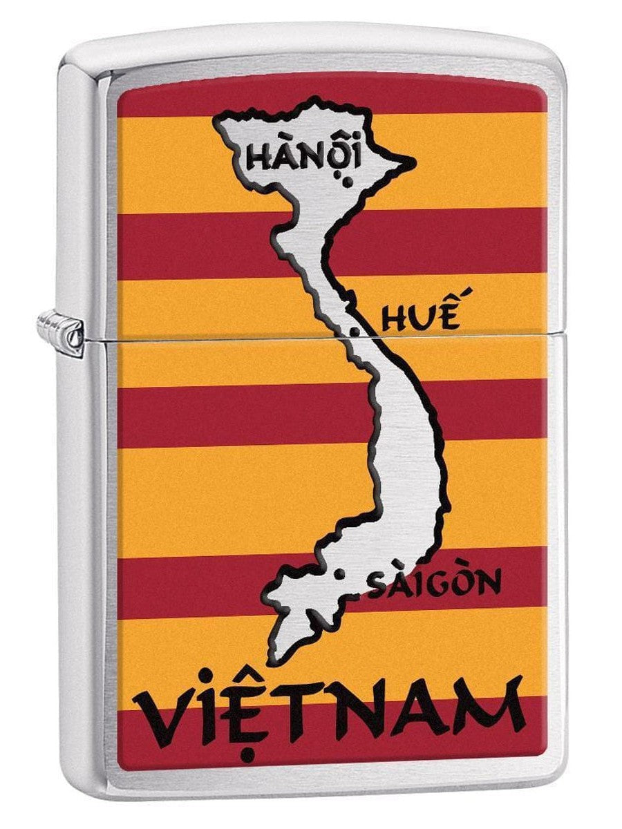 Zippo Lighter: Vietnam Map and Flag - Brushed Chrome 77295 – Lucas