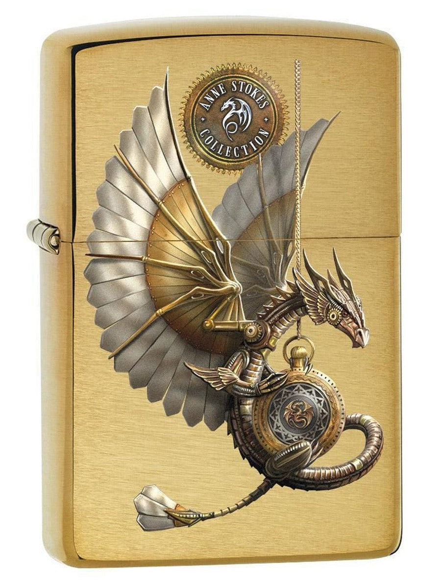 Zippo Lighter: Anne Stokes Steampunk Dragon - Brushed Brass 79281