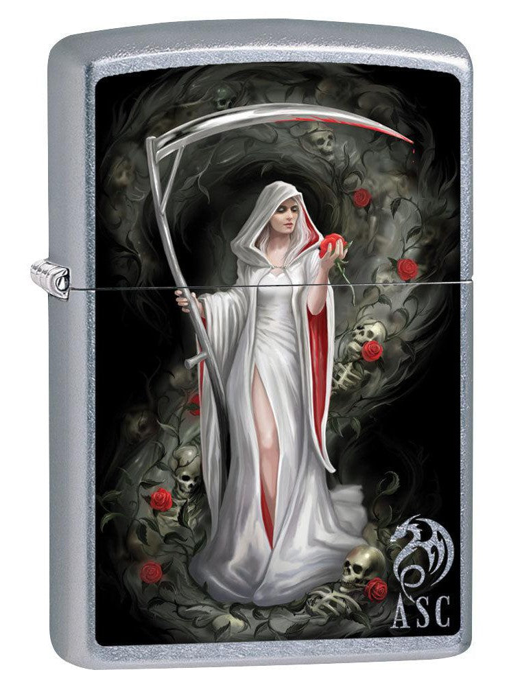 Zippo Lighter: Anne Stokes Female Grim Reaper - Street Chrome