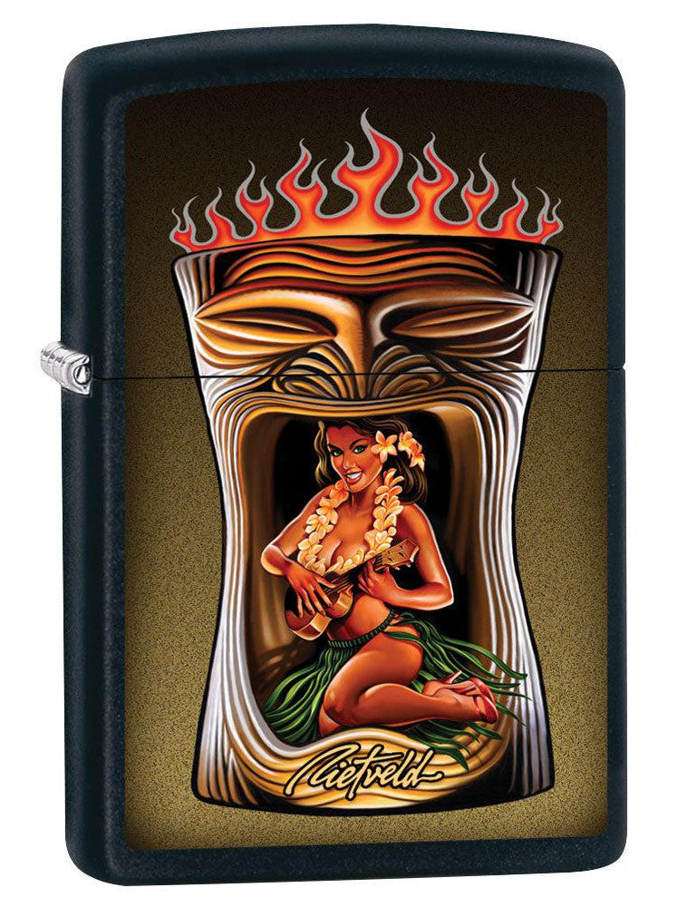 Zippo Lighter: Hawaiian Girl with Ukulele by Rick Rietveld - Black