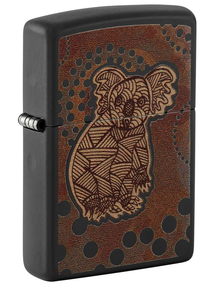 Zippo Lighter: Koala Bear by John Smith Gumbula - Black Matte 