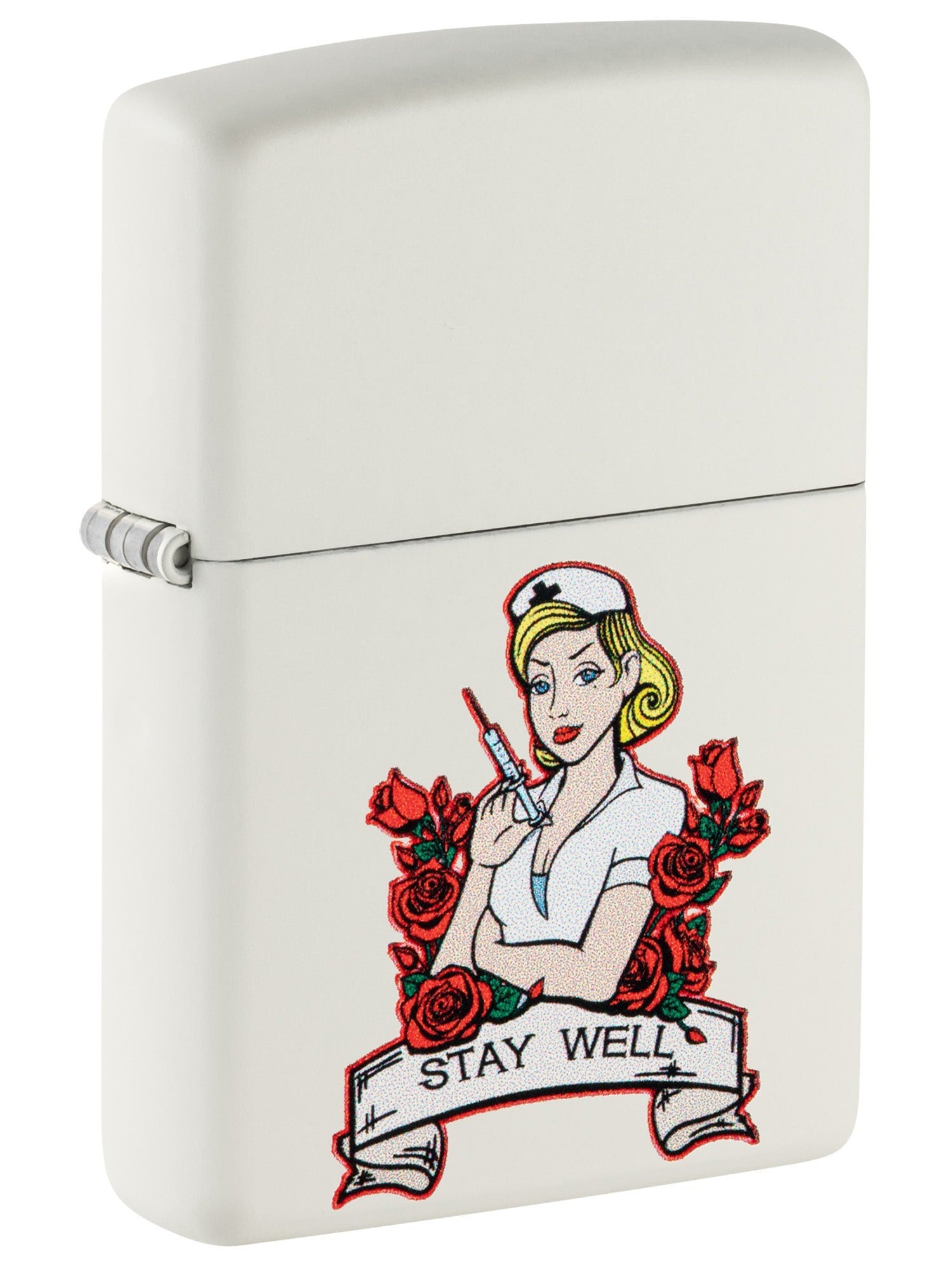 Zippo Lighter: Nurse Tattoo, Pin-up Girl - White Matte 46059