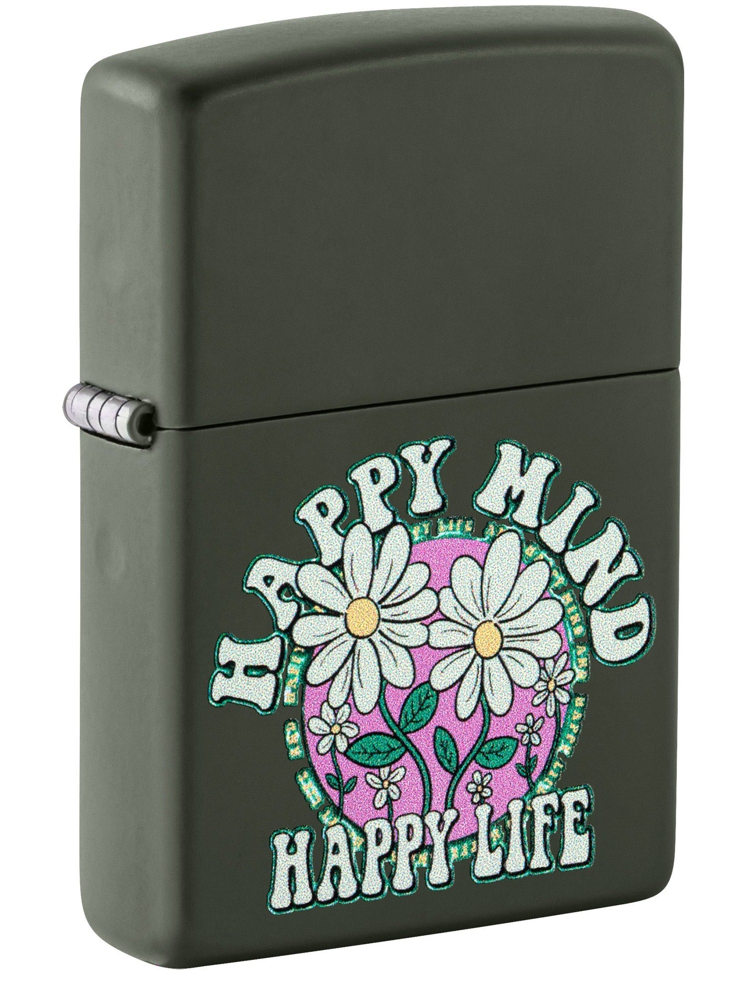 Zippo Lighter: Happy Mind, Happy Life - Green Matte 46060