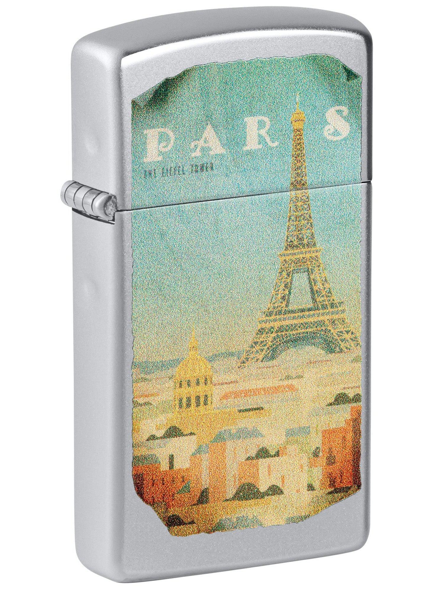 Zippo Lighter: Slim, Paris, France - Satin Chrome 46064