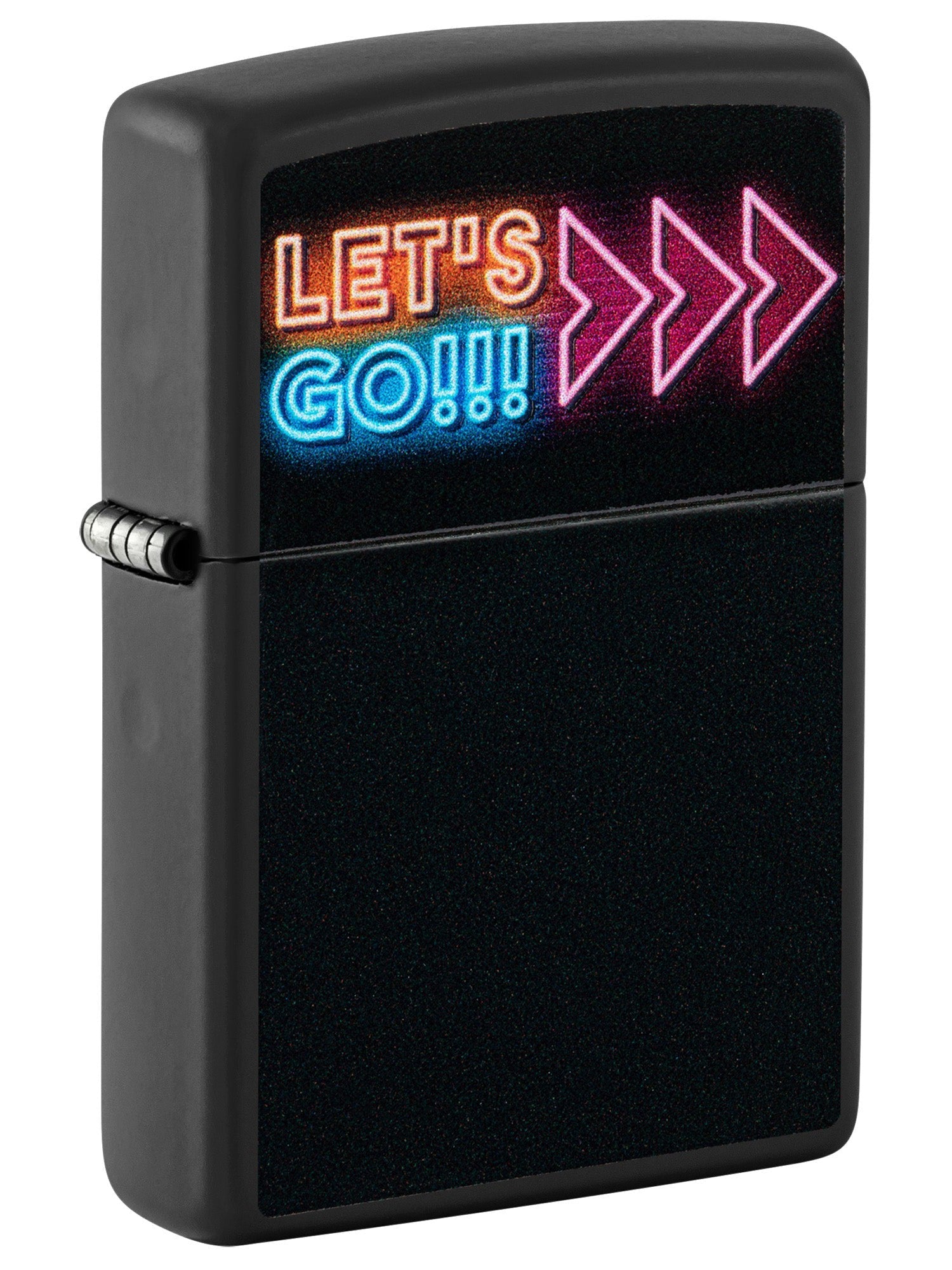 Zippo Lighter: Let's Go, Neon Sign with Blacklight - Black Matte 46084