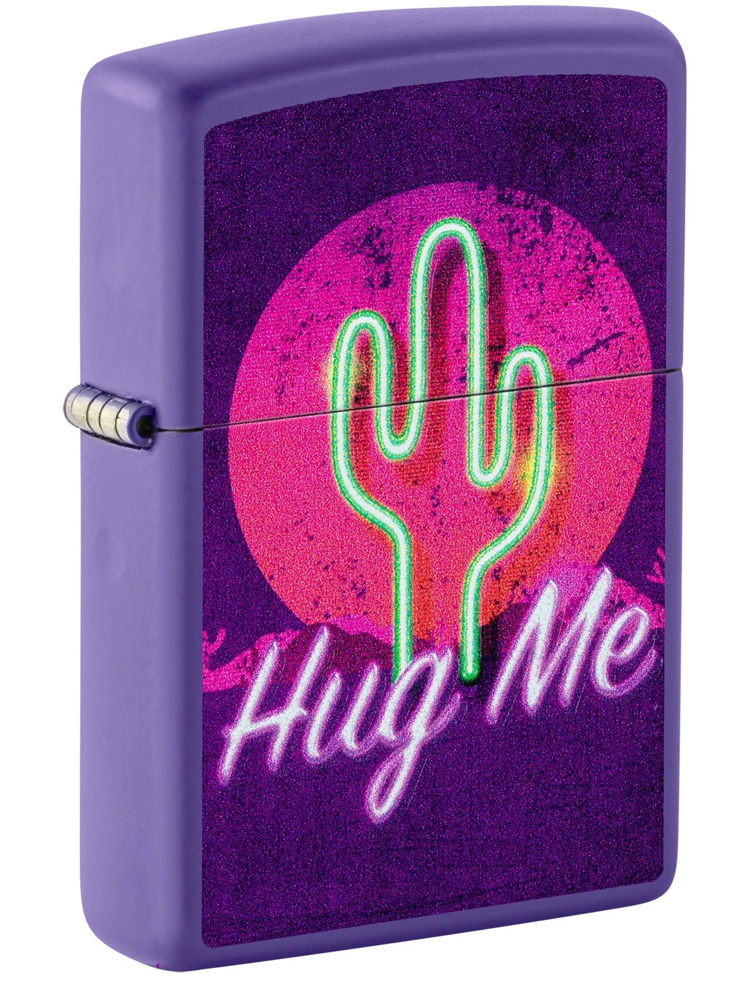 Zippo Lighter: Retro Cactus, Hug Me with Blacklight - Purple Matte 460 ...