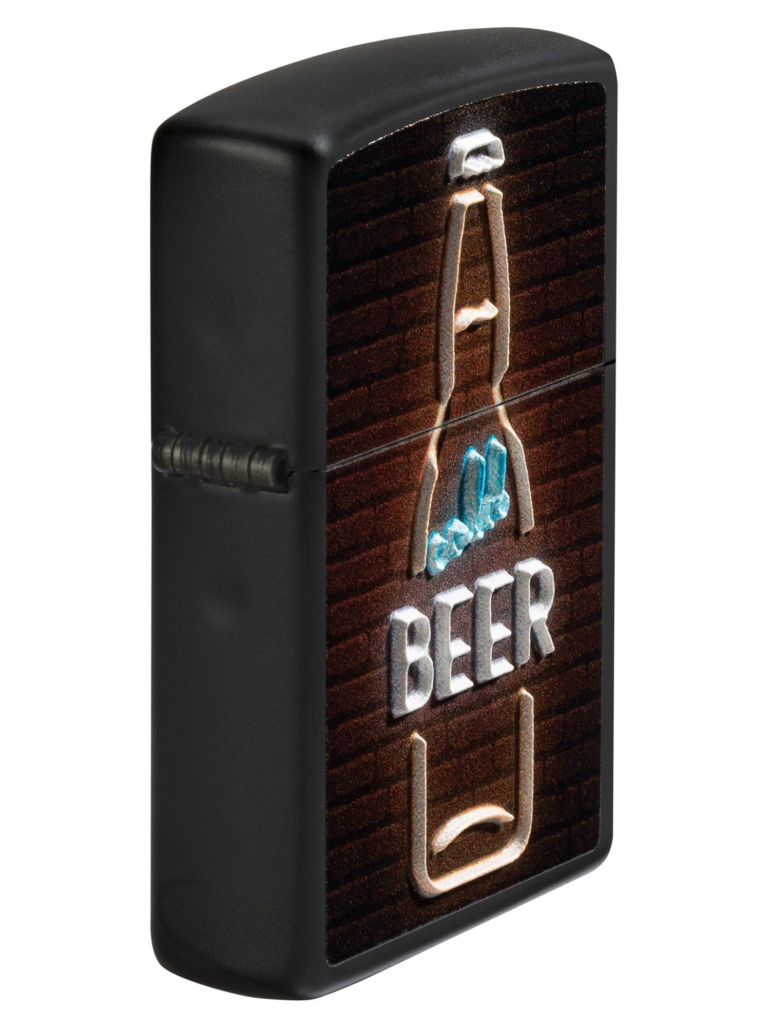 Zippo Lighter: Cold Beer Neon Sign, Raised Print - Black Matte 46112