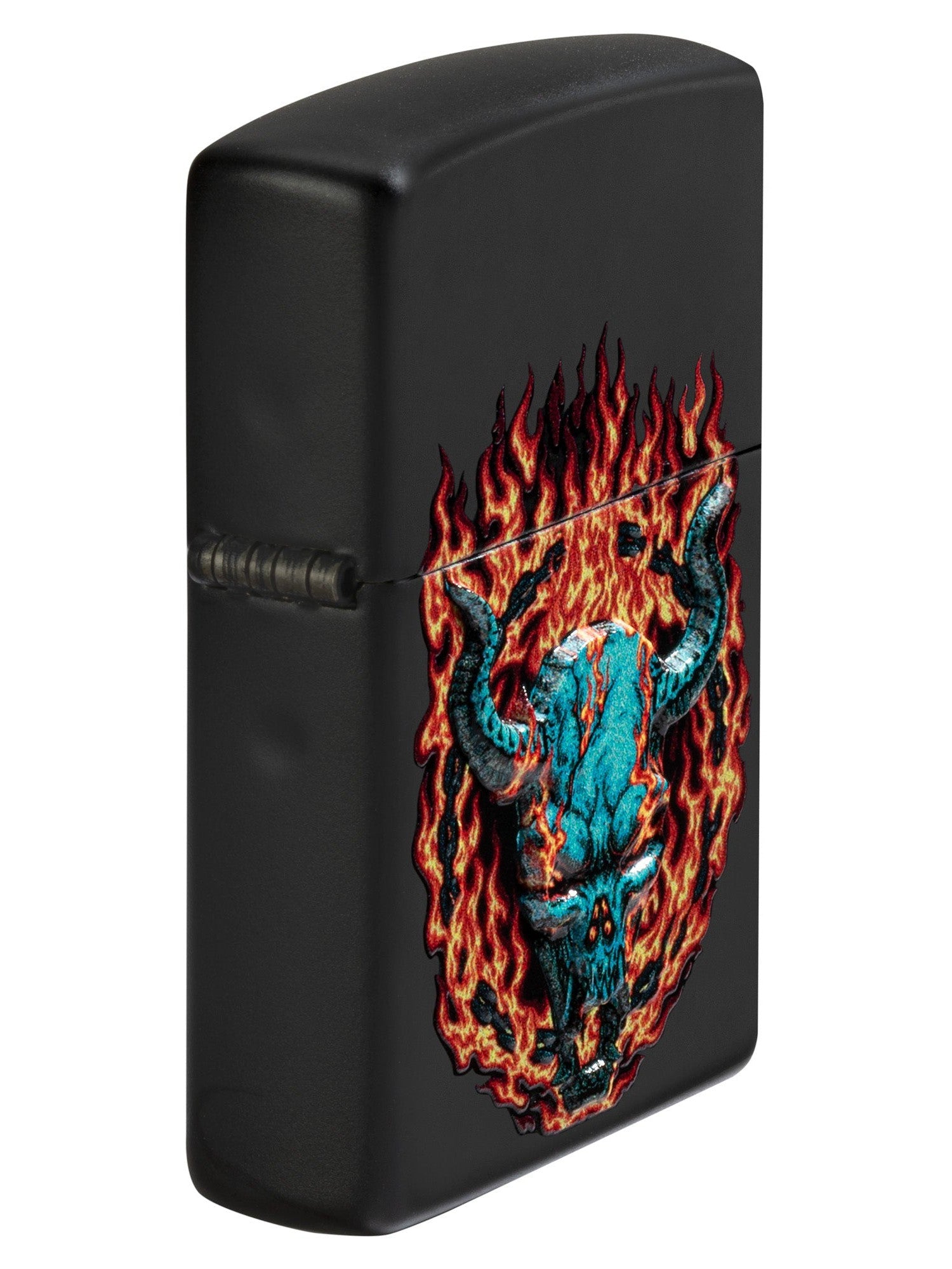 Zippo Lighter: Burning Devil Skull, Raised Print - Black Matte 46113