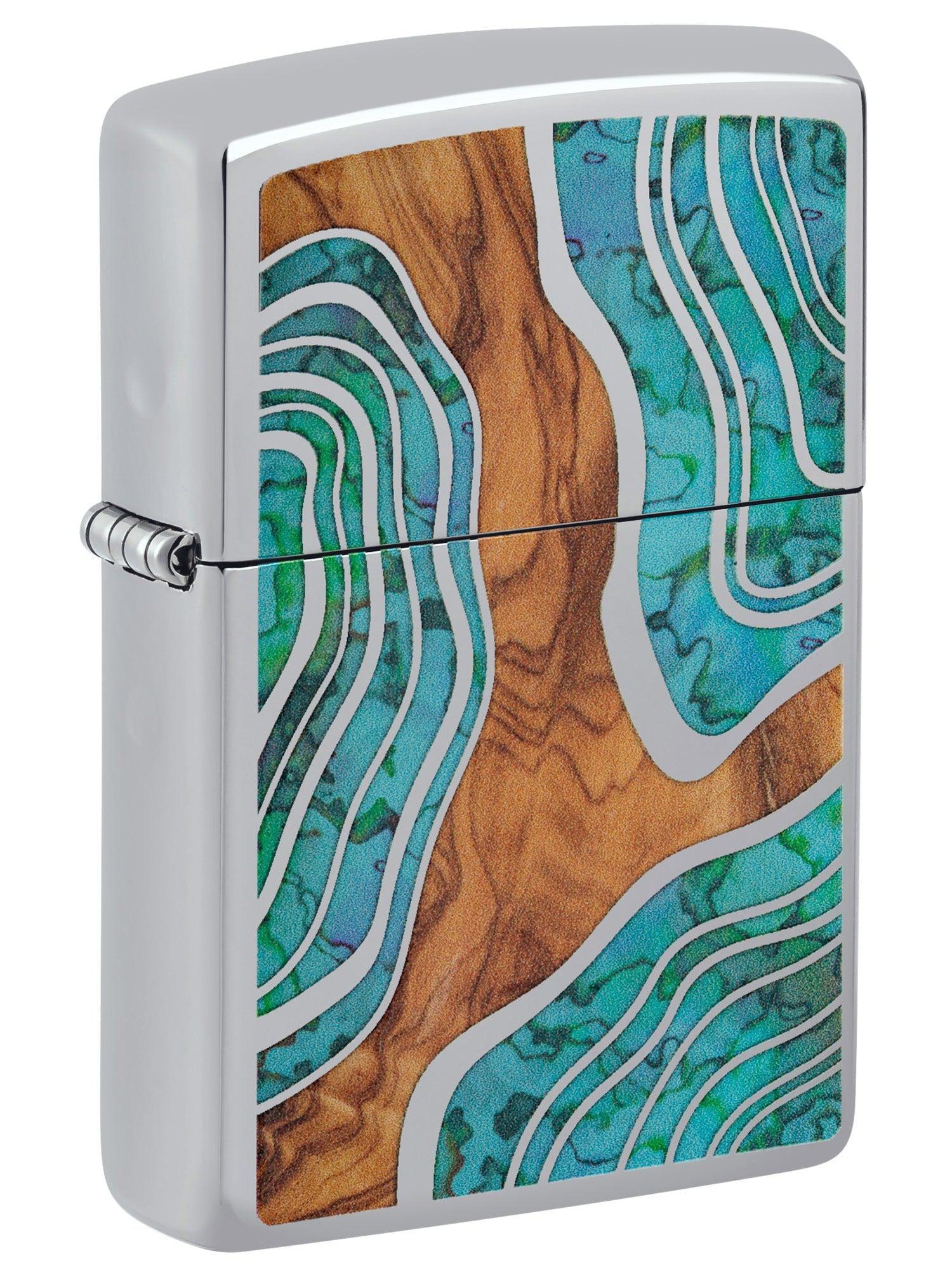 Zippo Lighter: Fusion Wood and Shell Design - High Polish Chrome 46118