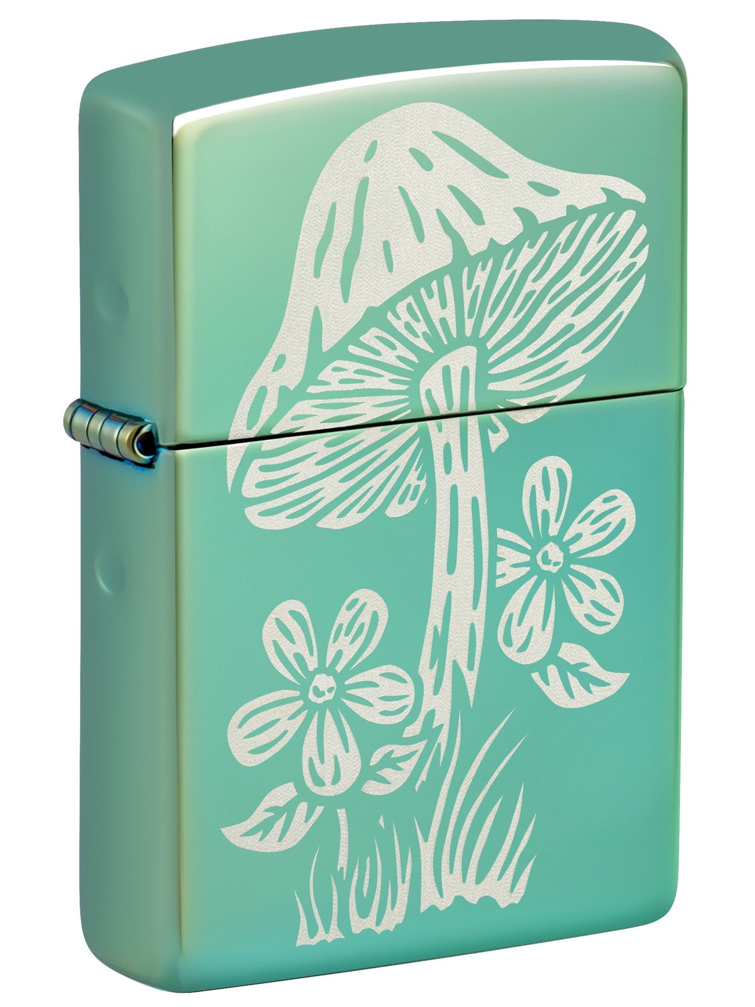 Zippo Lighter: Engraved Mushroom Design - High Polish Green 46178