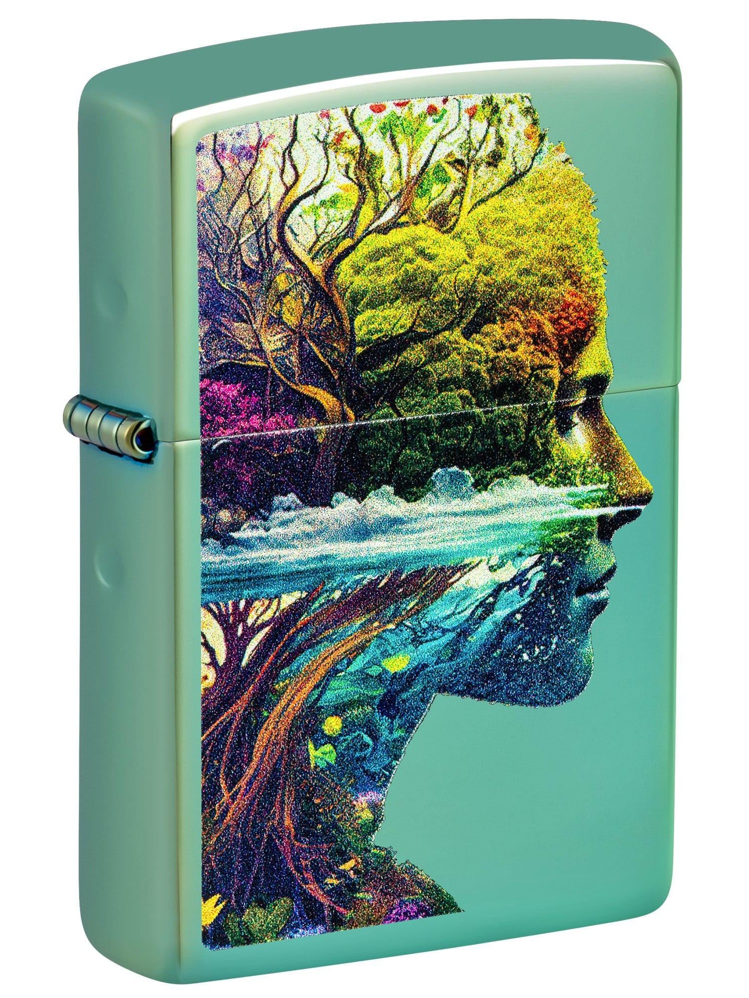 Zippo Lighter: One with Nature Design - High Polish Green 46233