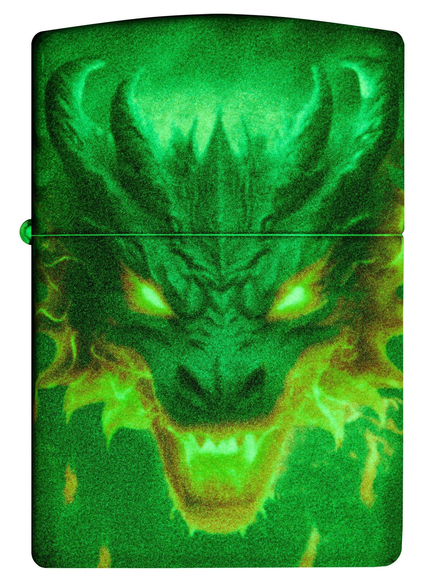 Zippo Lighter: Glowing Dragon Design, 540 Color - Glow-in-the-Dark Green 46251