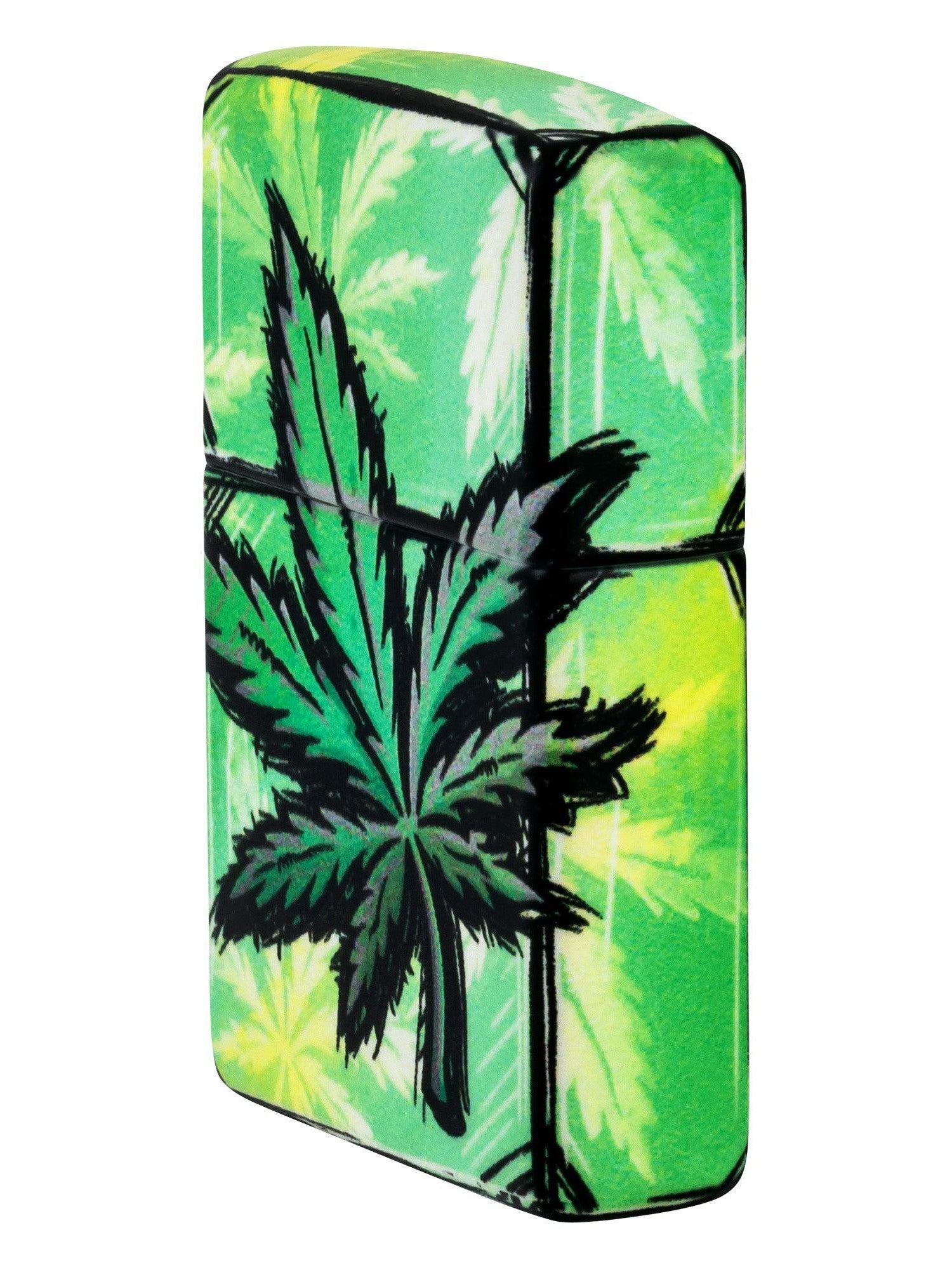 Zippo Lighter: Weed Leaves Design, 540 Color - Glow-in-the-Dark Green 46253