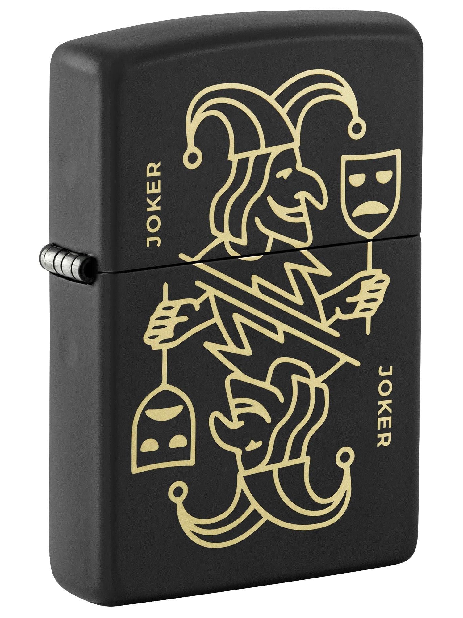 Zippo Lighter: Masked Joker Design, Engraved - Black Matte 46290