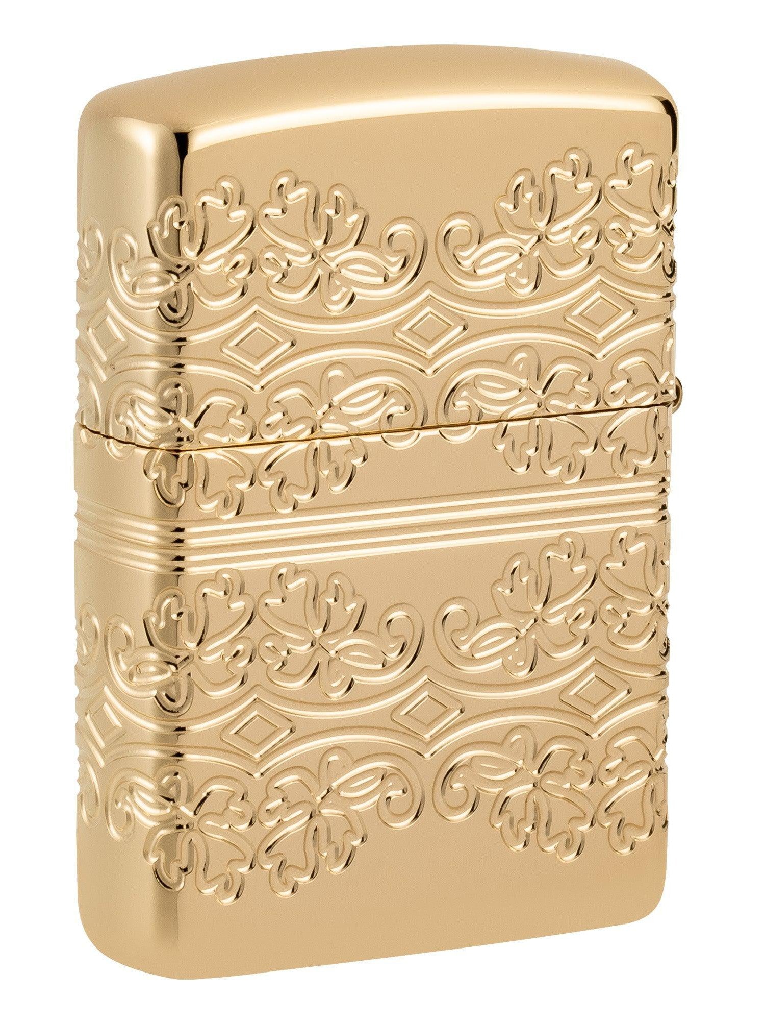 Zippo Lighter: Armor MultiCut, Lucky Clover Design - High Polish Gold Plate 46301