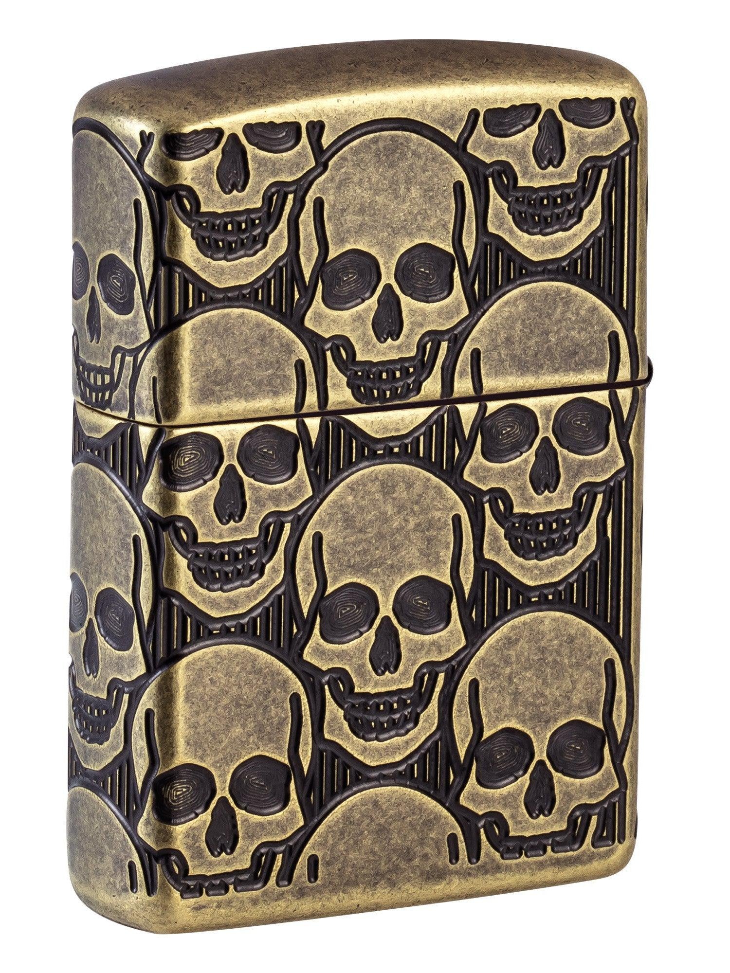 Zippo Lighter: Armor MultiCut, Cackling Cranium Design - Antique Brass 46302