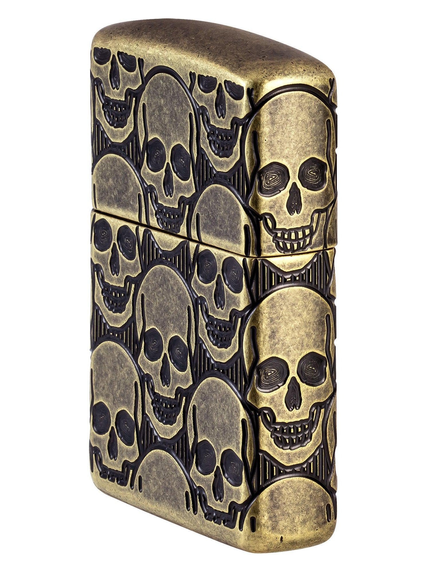 Zippo Lighter: Armor MultiCut, Cackling Cranium Design - Antique Brass 46302