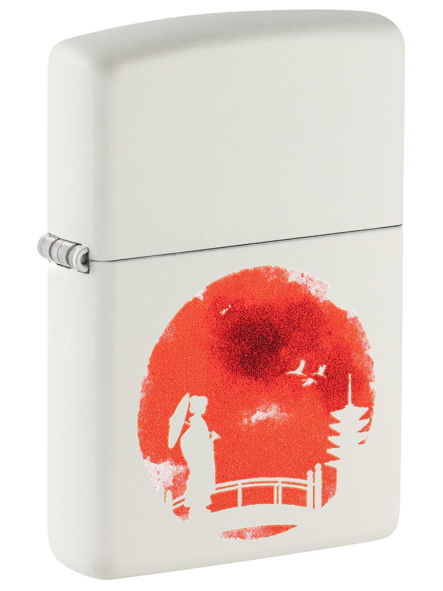 Zippo Lighter: Geisha with Umbrella - White Matte 48833