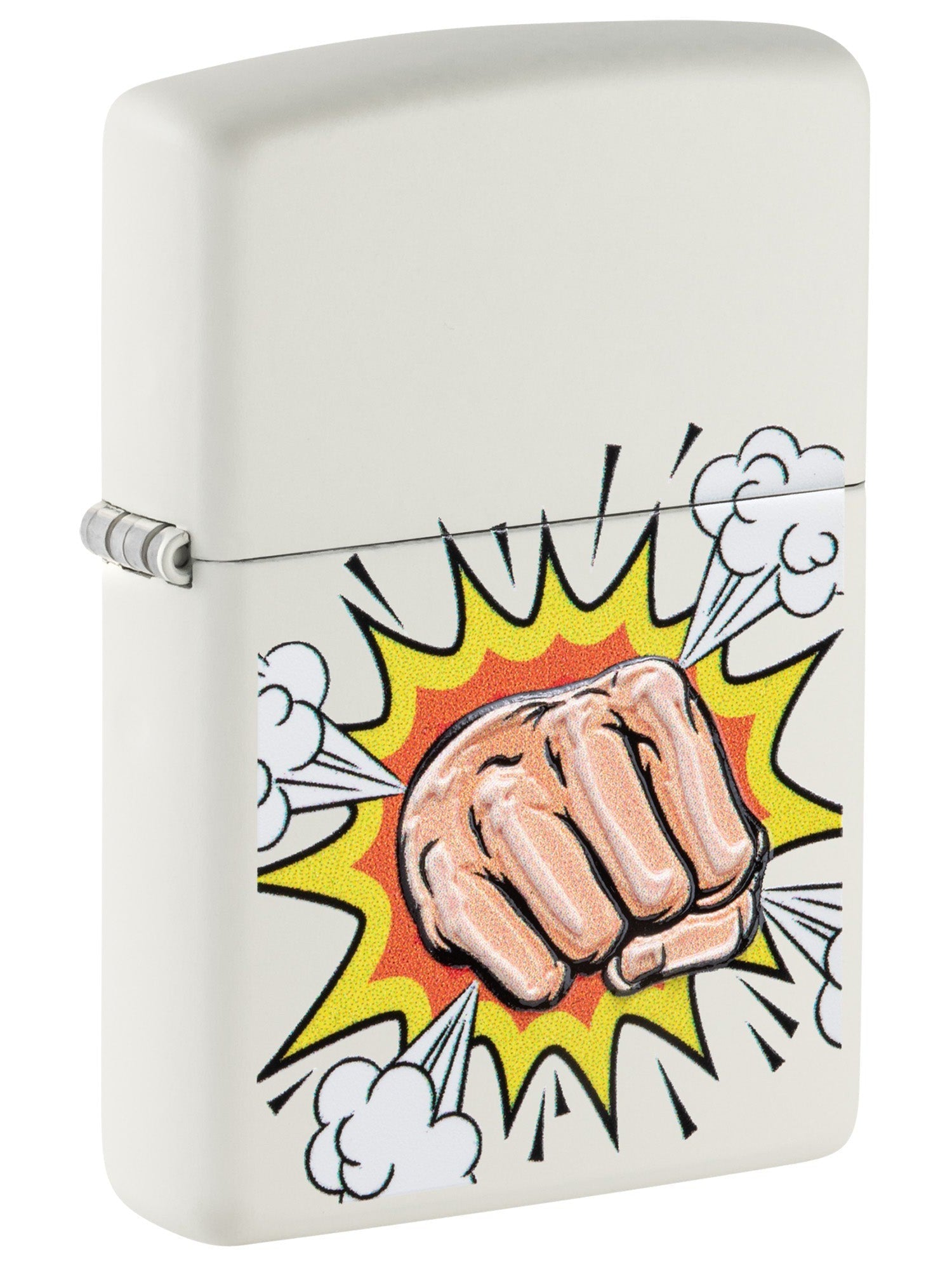 Zippo Lighter: Closed Fist, Raised Print - White Matte 48867