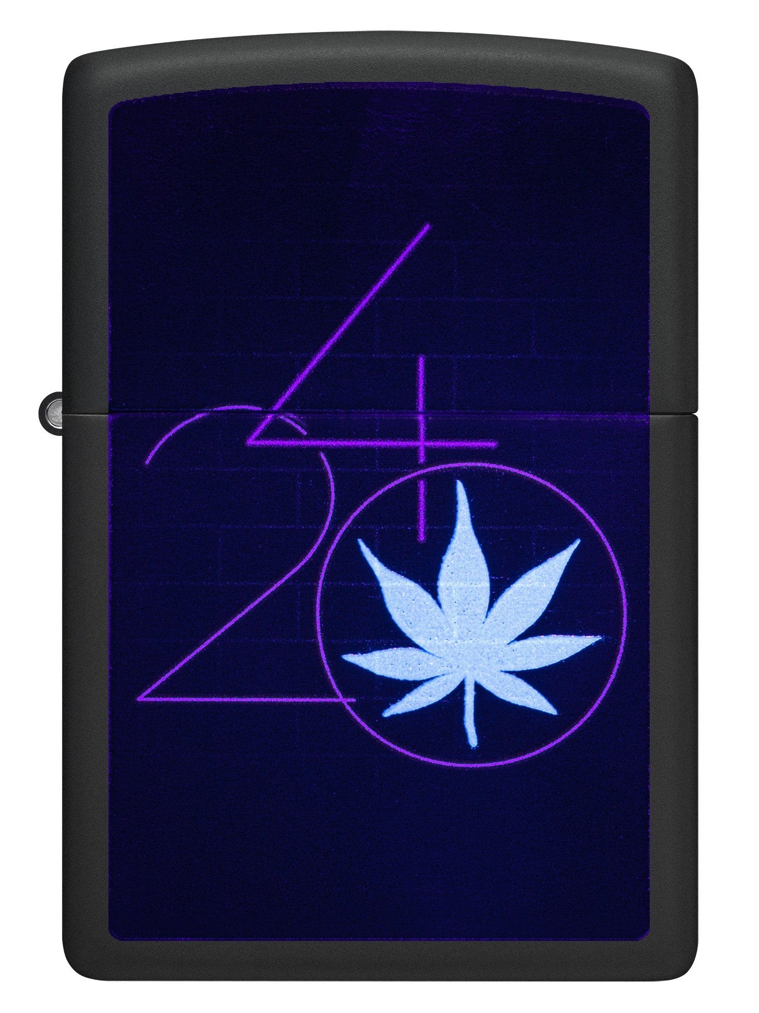 Zippo Lighter: 420 and Weed Leaf with Blacklight - Black Matte 48882