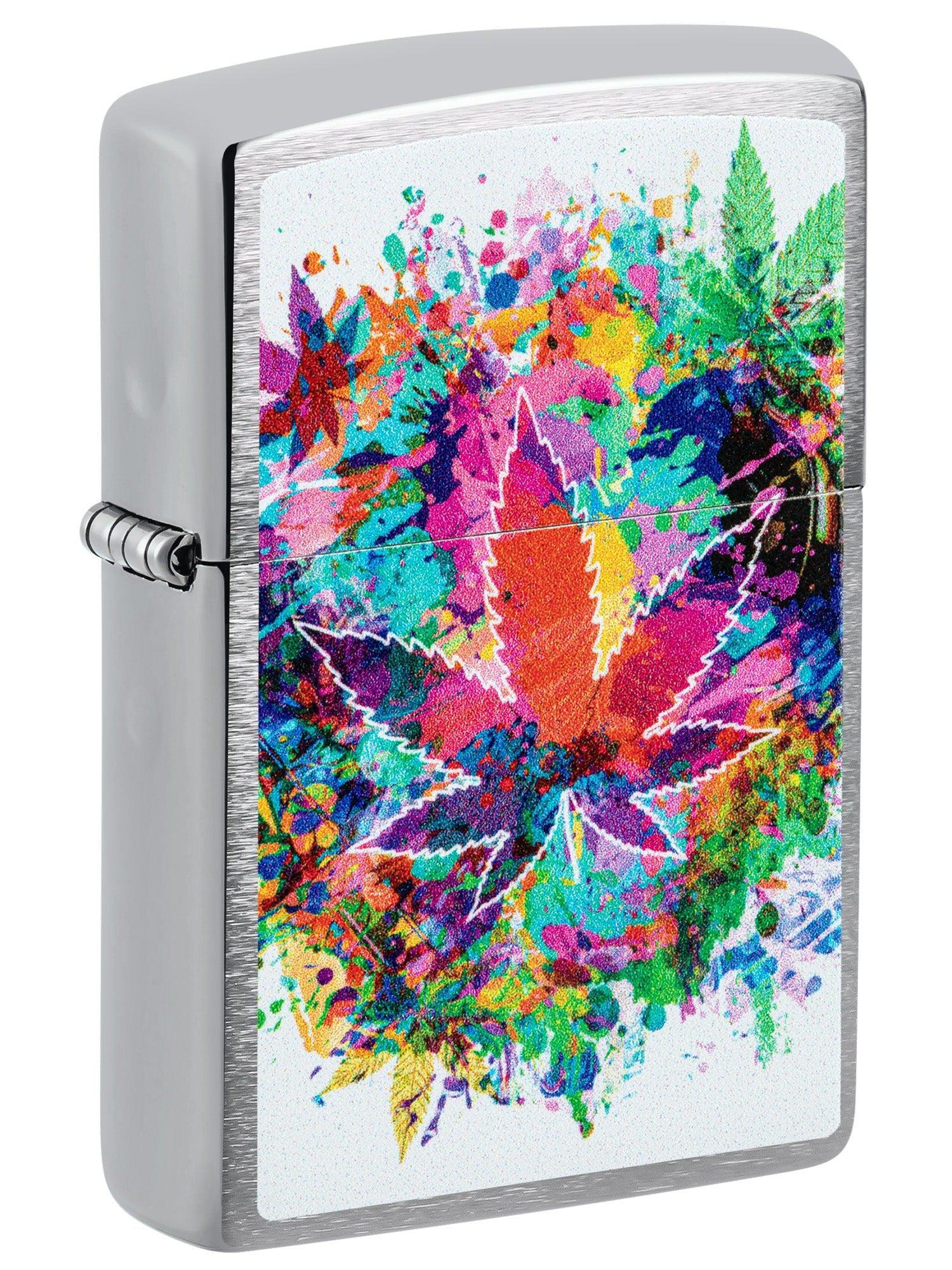 Zippo Lighter: Weed Leaves in Color - Brushed Chrome 48900 – Lucas Lighters