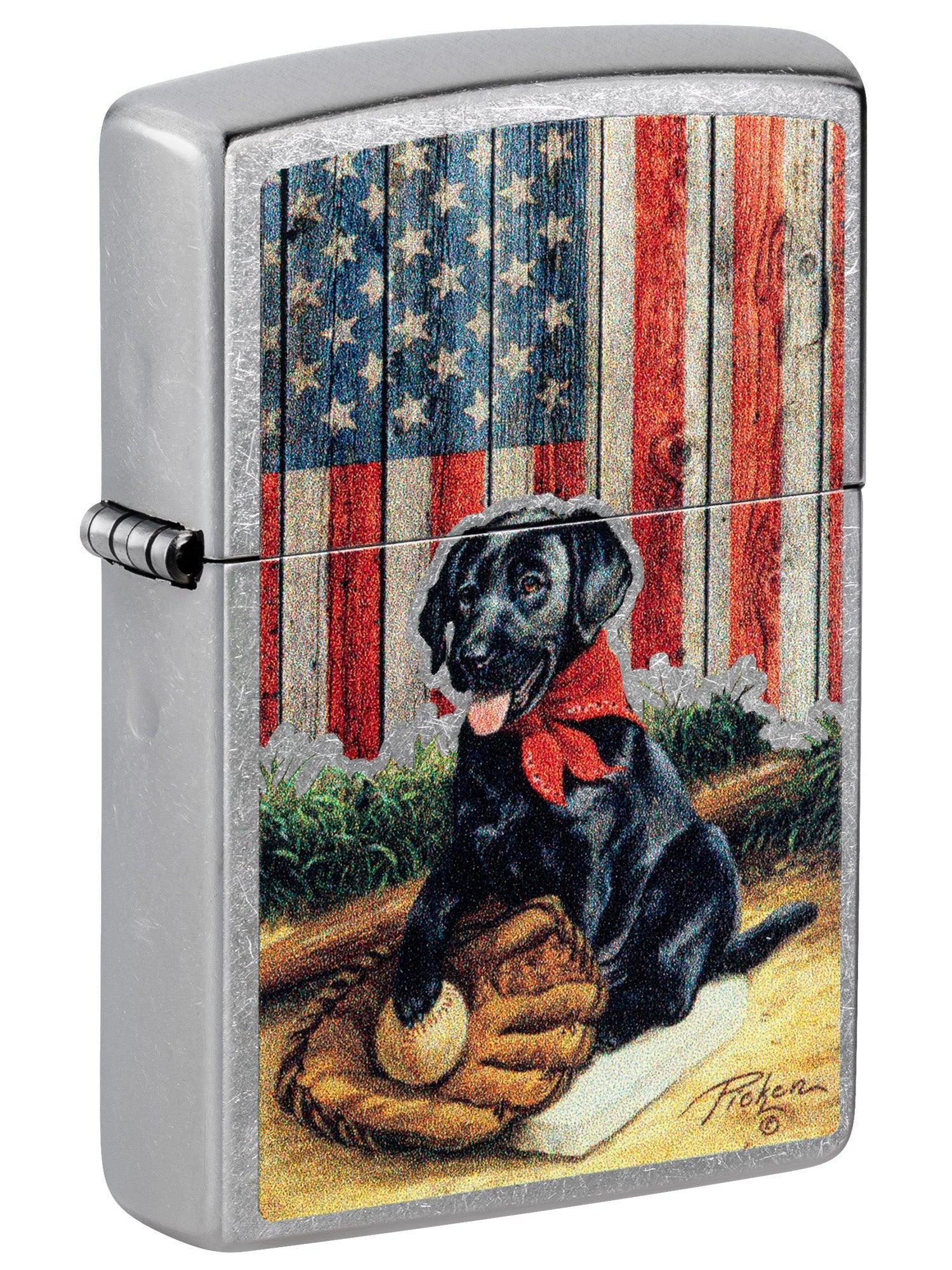 Zippo Lighter: Black Lab Dog and Flag by Linda Picken - Street Chrome ...