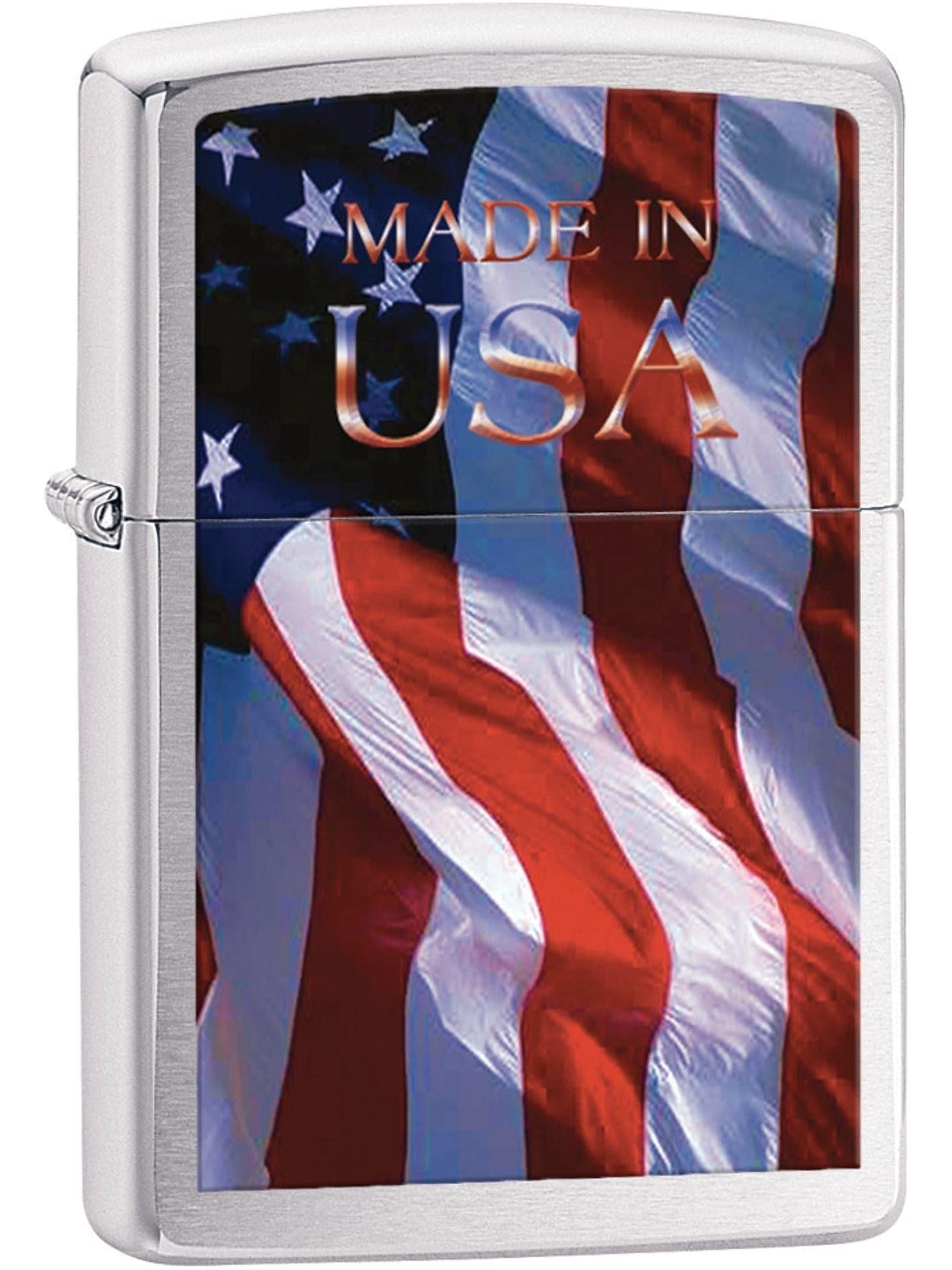 Zippo Lighter: American Flag, Made in USA - Brushed Chrome 81590 ...