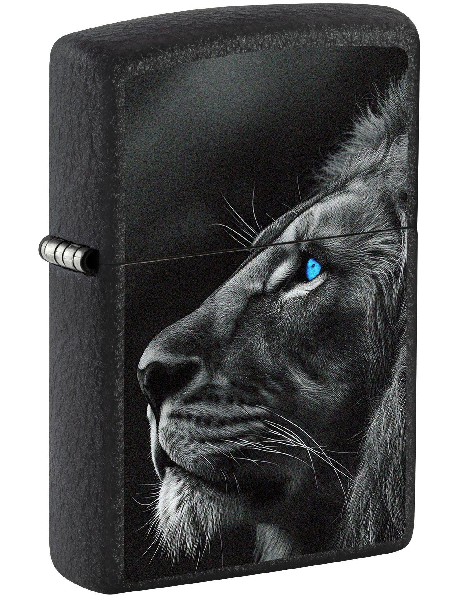 Zippo Lighter: Lion with Blue Eyes - Black Crackle 81645