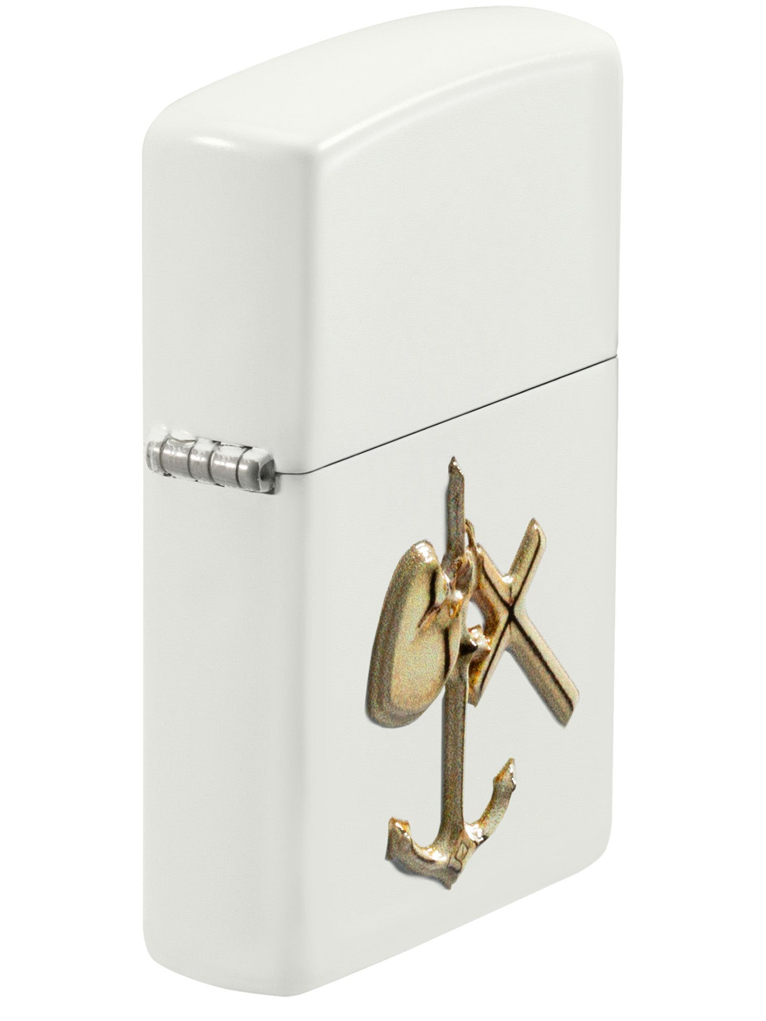 Zippo Lighter: Raised Anchor, Cross, and Heart Emblem - White Matte 81653