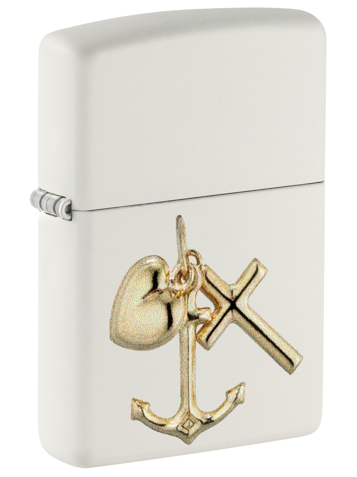 Zippo Lighter: Raised Anchor, Cross, and Heart Emblem - White Matte 81653