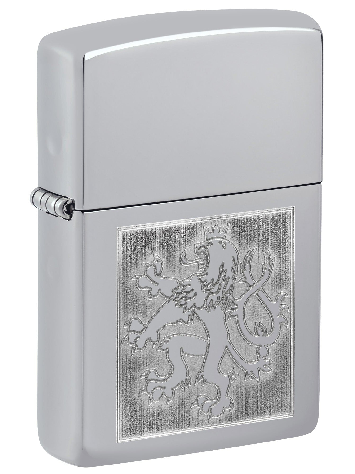 Zippo Lighter: Engraved Lion in Square - High Polish Chrome 81656