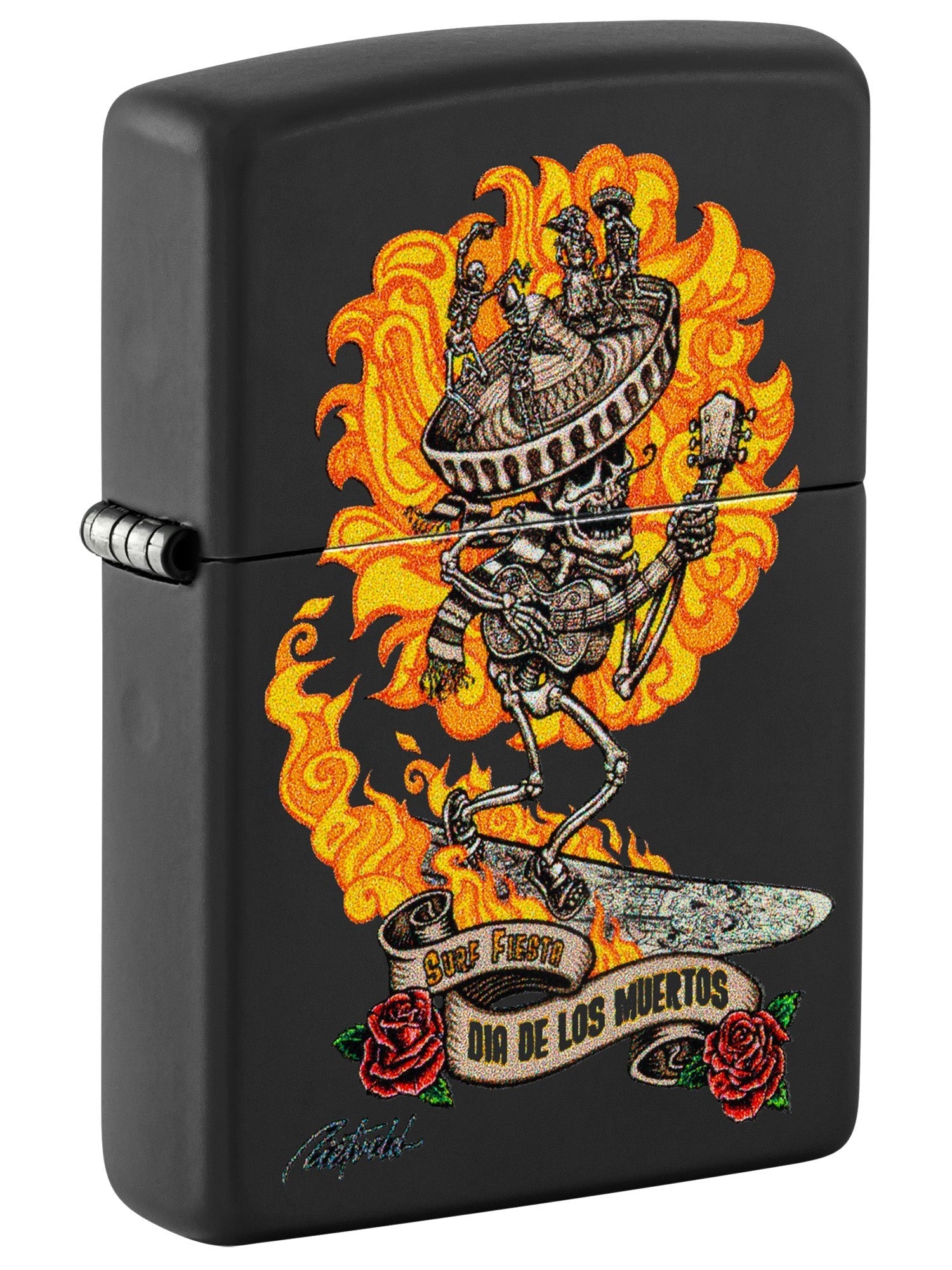 Zippo Lighter: Day of the Dead Design by Rick Rietveld - Black Matte 4 ...