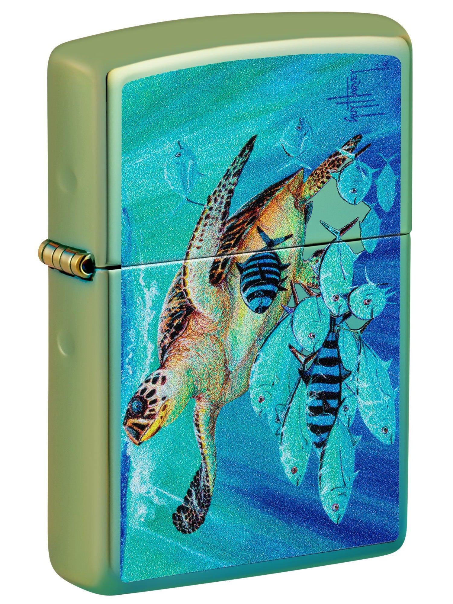 Zippo Lighter: Hawksbill Caravan By Guy Harvey - High Polish Teal 4896 