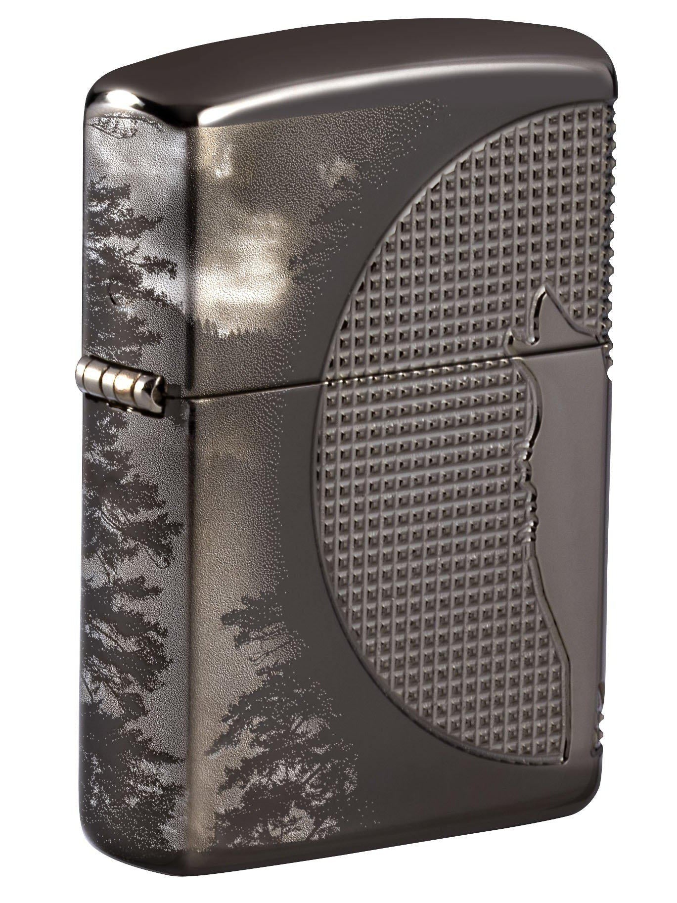 Zippo Lighter: Wolf Howling, Armor Multicut - High Polish Black Ice 49 ...