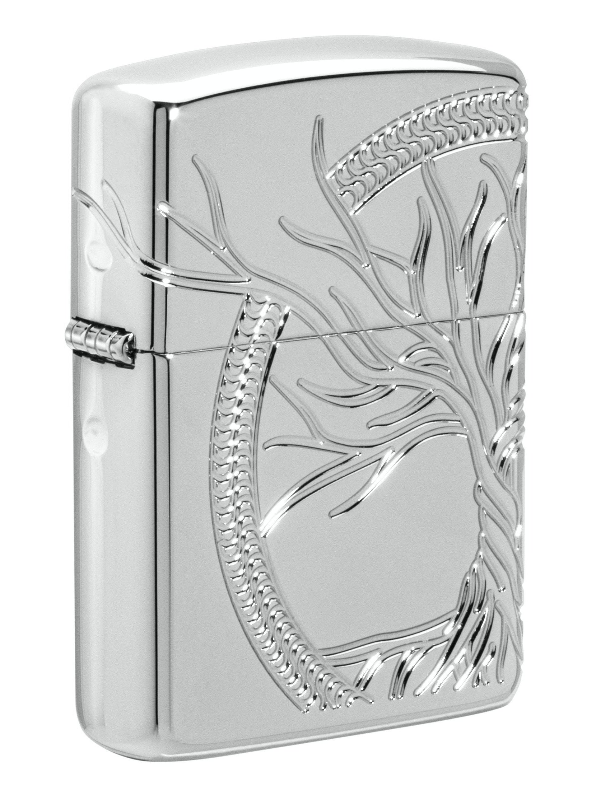 Zippo Lighter: Sterling Silver Tree of Life, MultiCut Armor - High Polish  49552