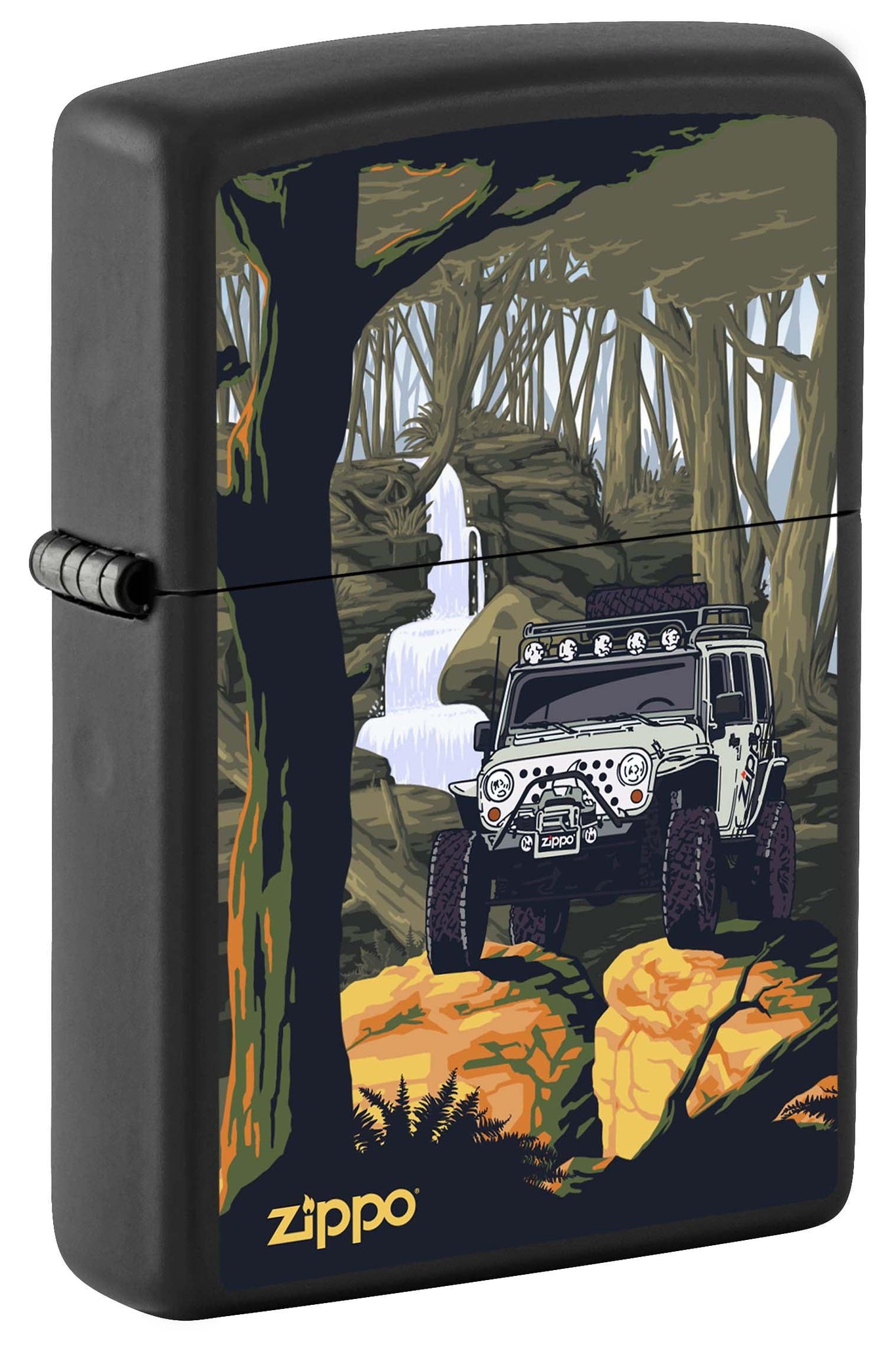 Zippo Lighter: Zippo Jeep with Waterfall - Black Matte 80993