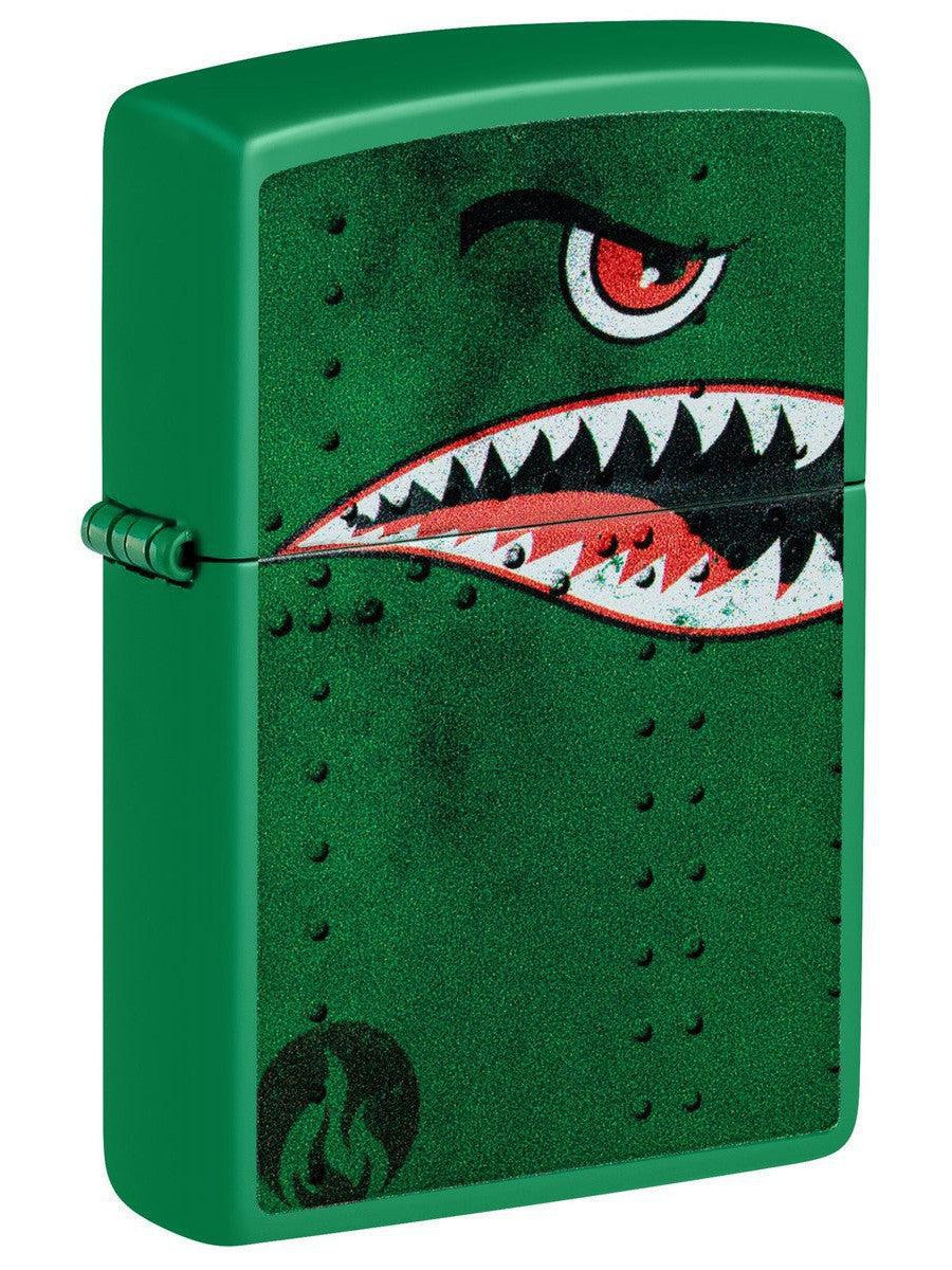 Zippo Lighter: Fighter Plane Nose Art, Shark Teeth - Golf Green Matte ...